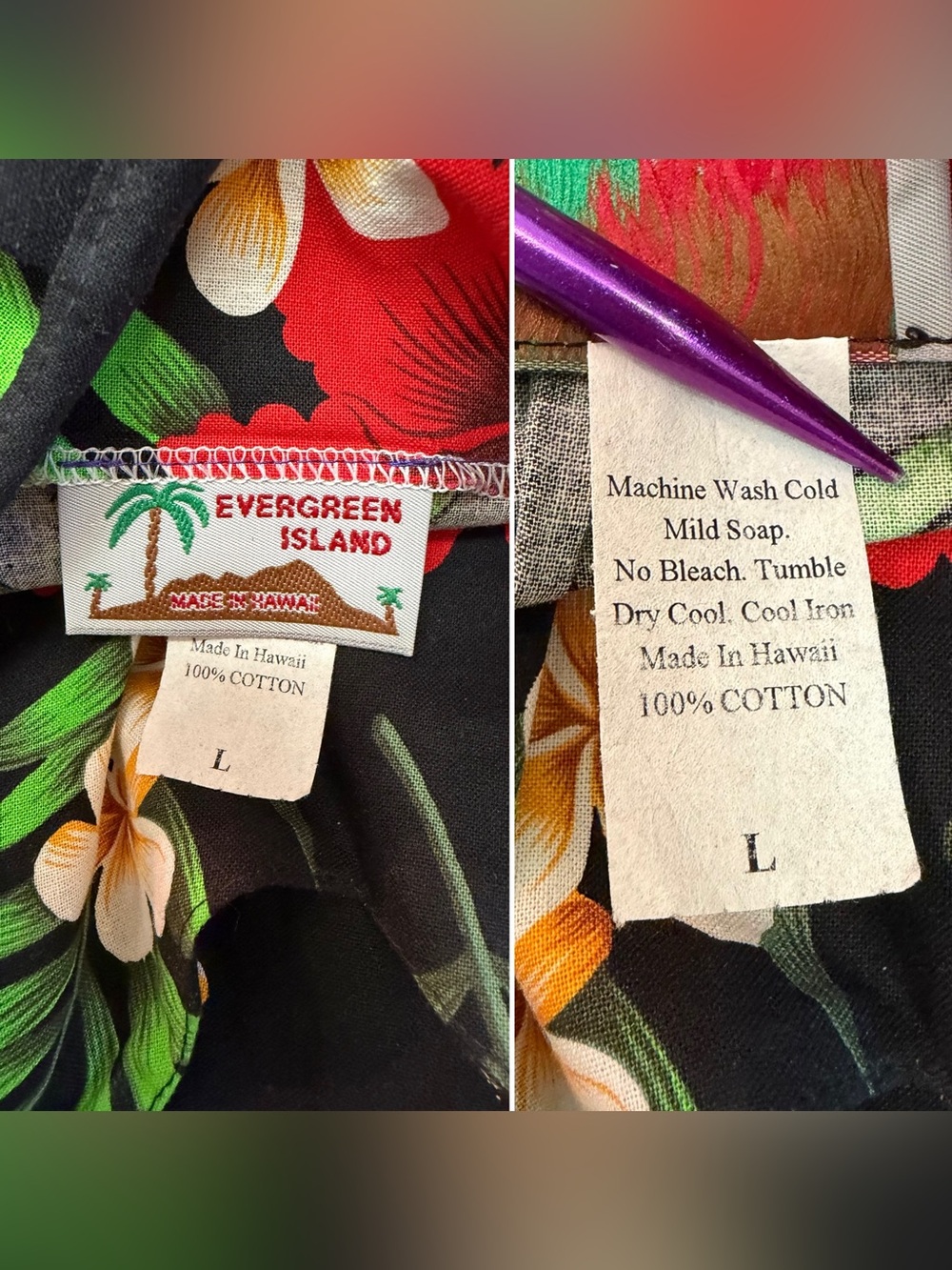 Evergreen Island Made In Hawaii Tropical Floral Wrap Dress Black Hibiscus LARGE - Picture 11 of 14